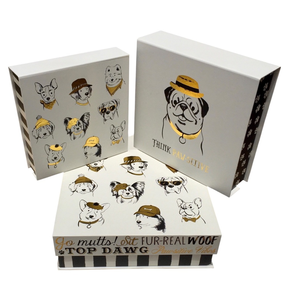 Molly & Rex Dog-Themed Paw-sitive Gold Foil Decorative Storage Nesting Boxes 3ct